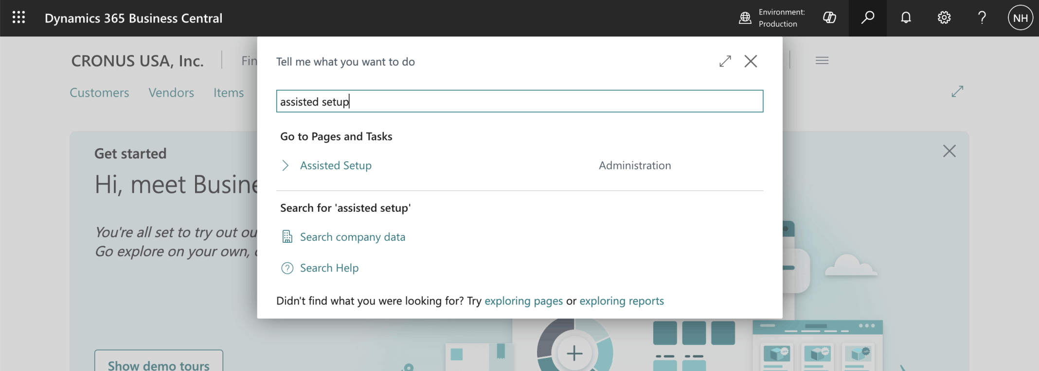 I navigated to the Assisted Setup page in Business Central