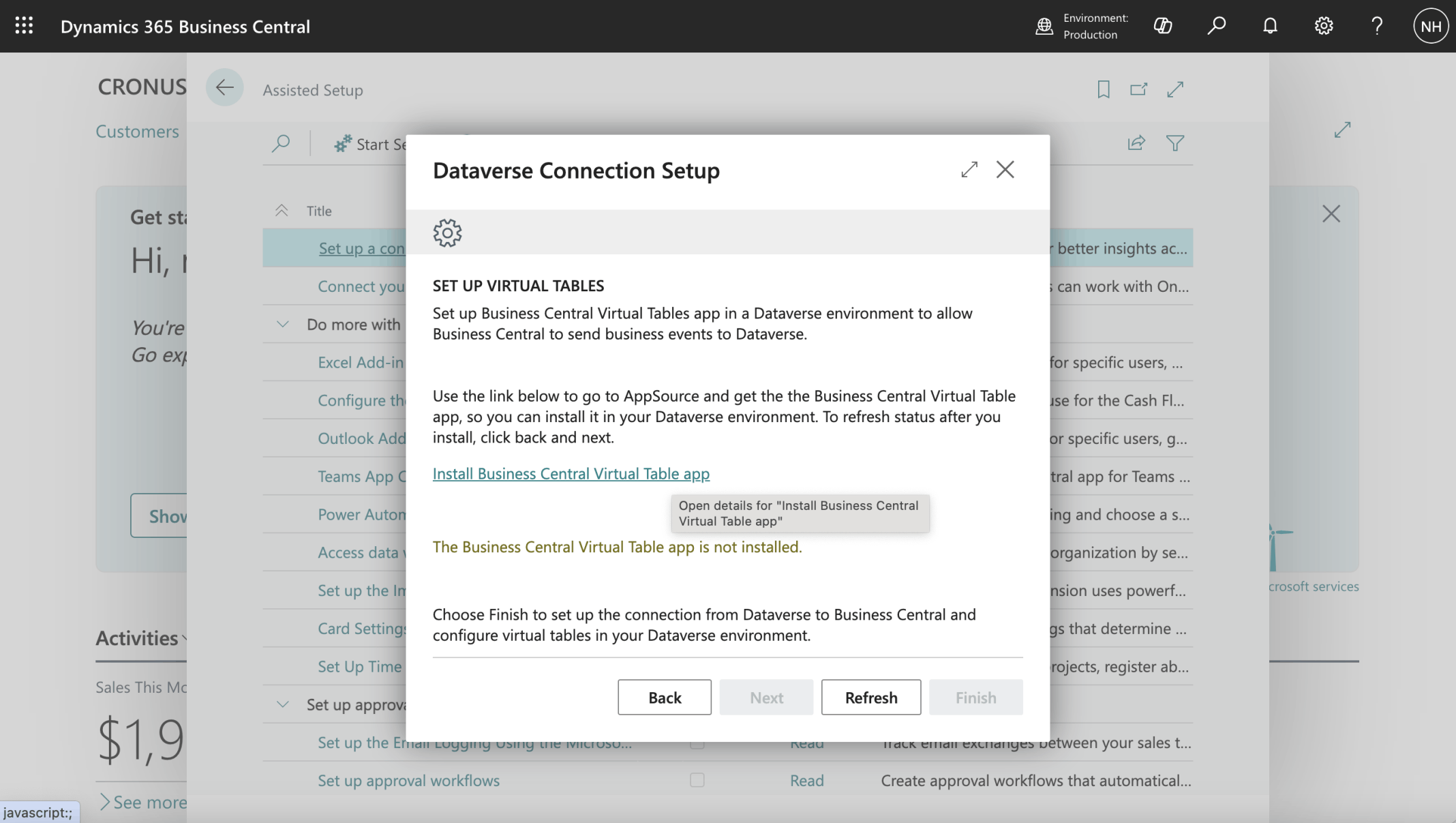 I clicked the Install Business Central Virtual Table app link