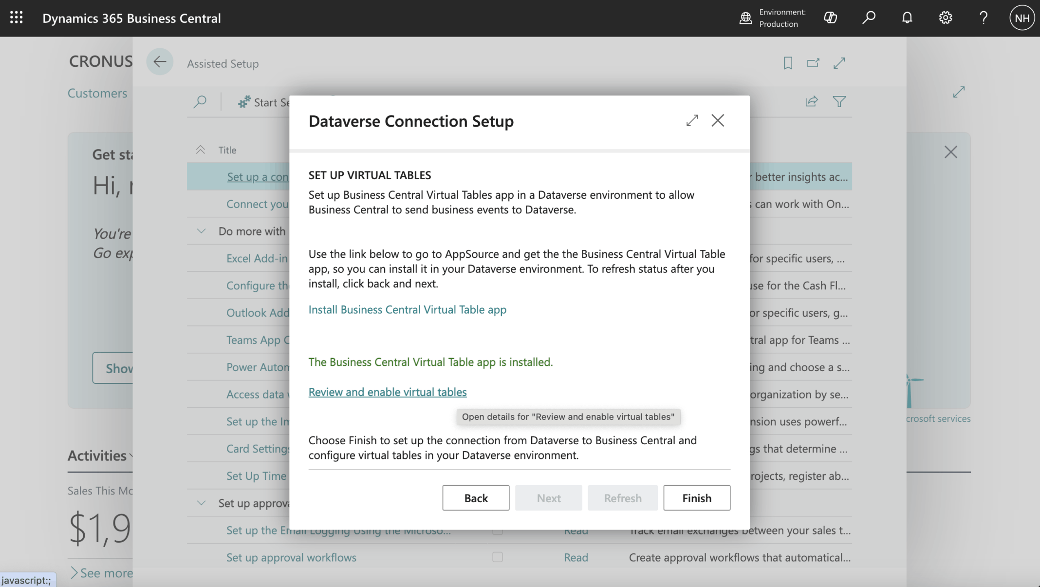 I clicked the Review and enable virtual tables link