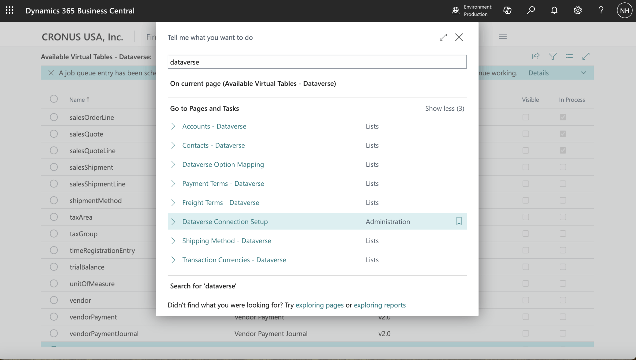 I navigated to the Dataverse Connection Setup page