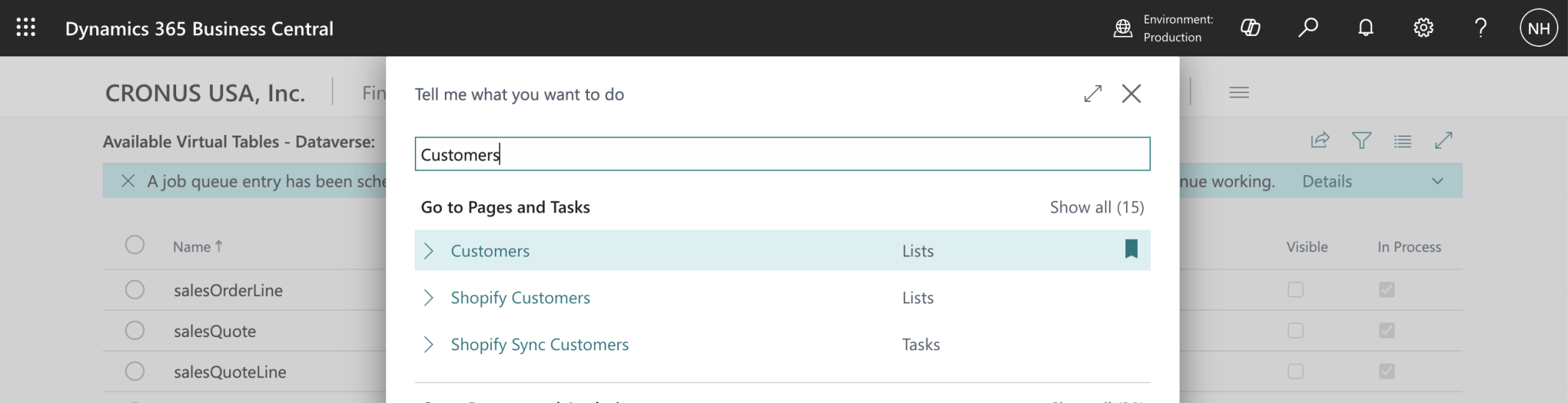 I navigated to the Customers list