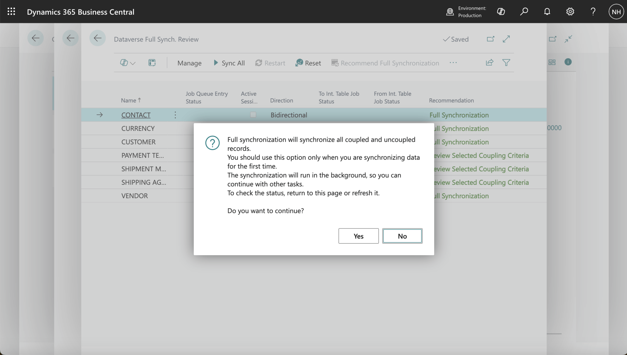 Business Central sample data includes example Customers and Vendors (Accounts).I started the Business Central to Dataverse synchronization process