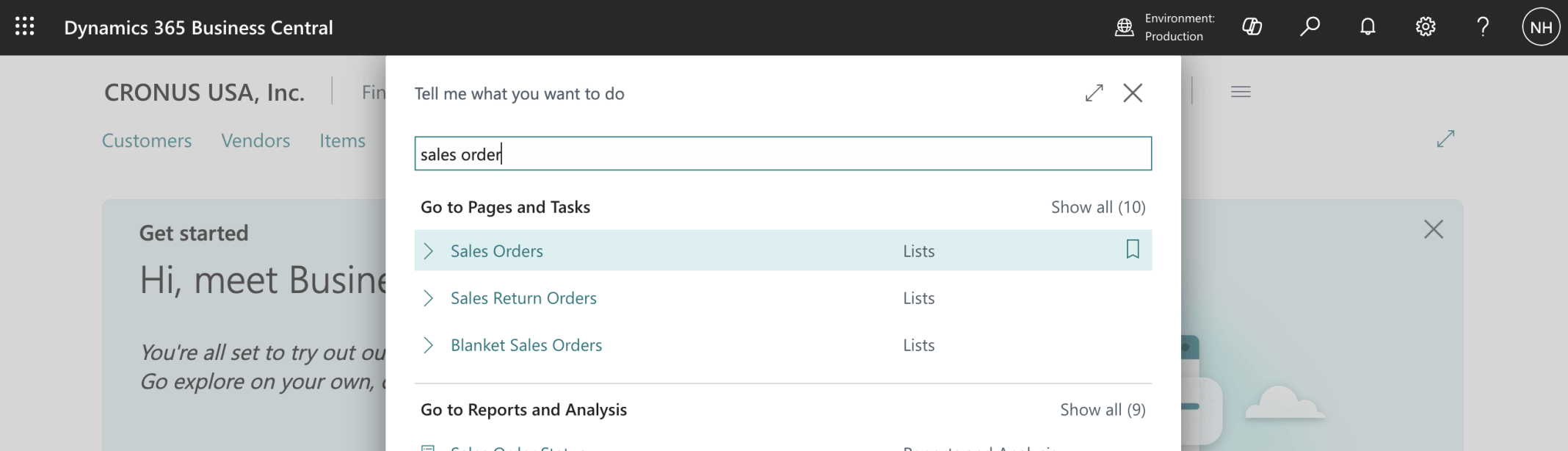 I navigated to the Sales Orders list