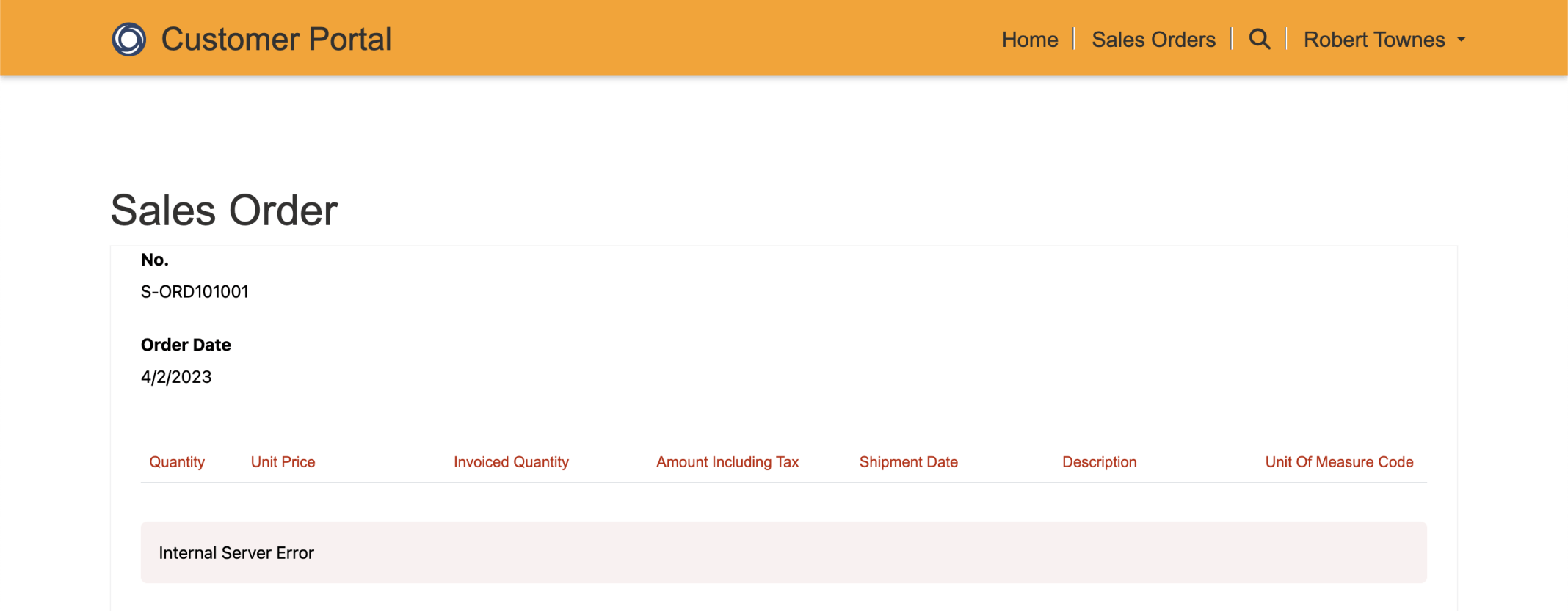 An Internal Server Error was generated