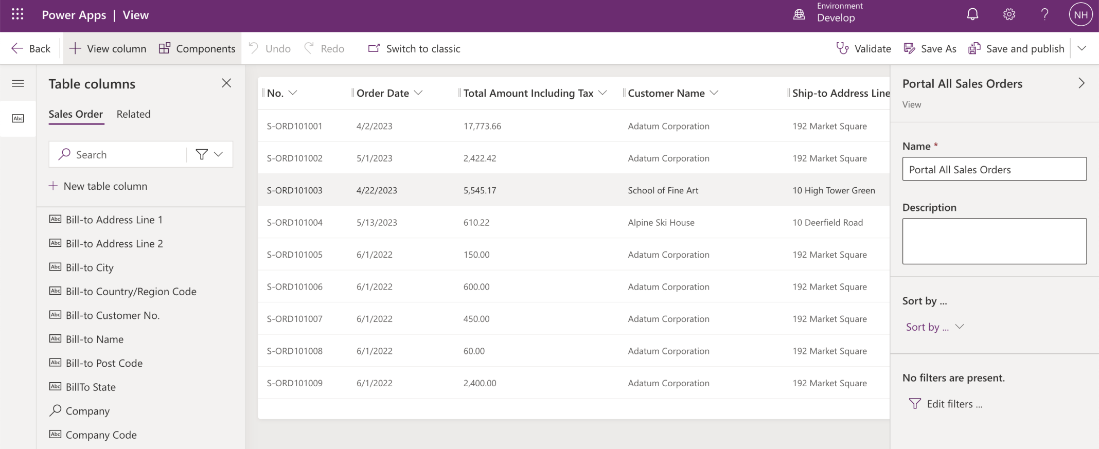 I added a Portal All Sales Orders view to the Sales Order table