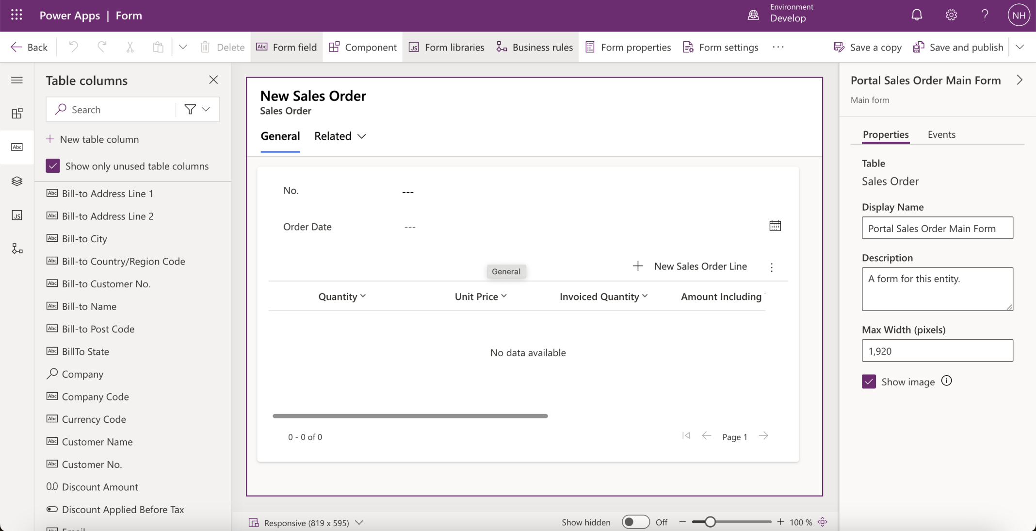 I added a Portal Sales Order Main Form to the Sales Order table