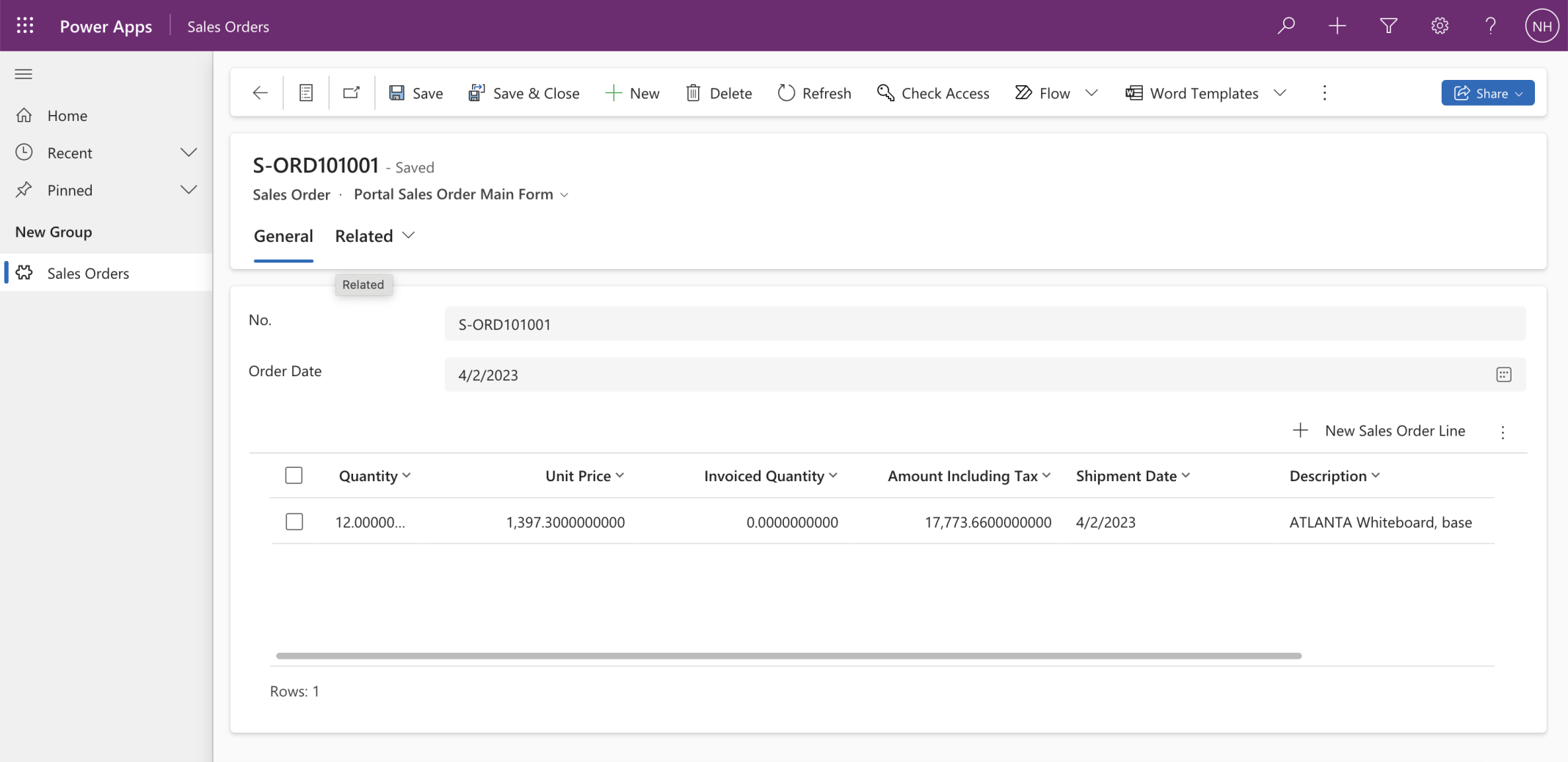 I reviewed the Sales Order Lines associated with the selected Sales Order