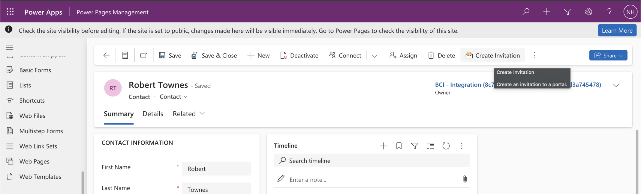 I clicked the Create Invitation button