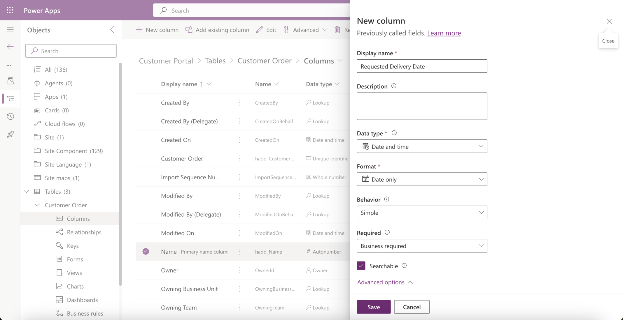 I added a Requested Delivery Date column