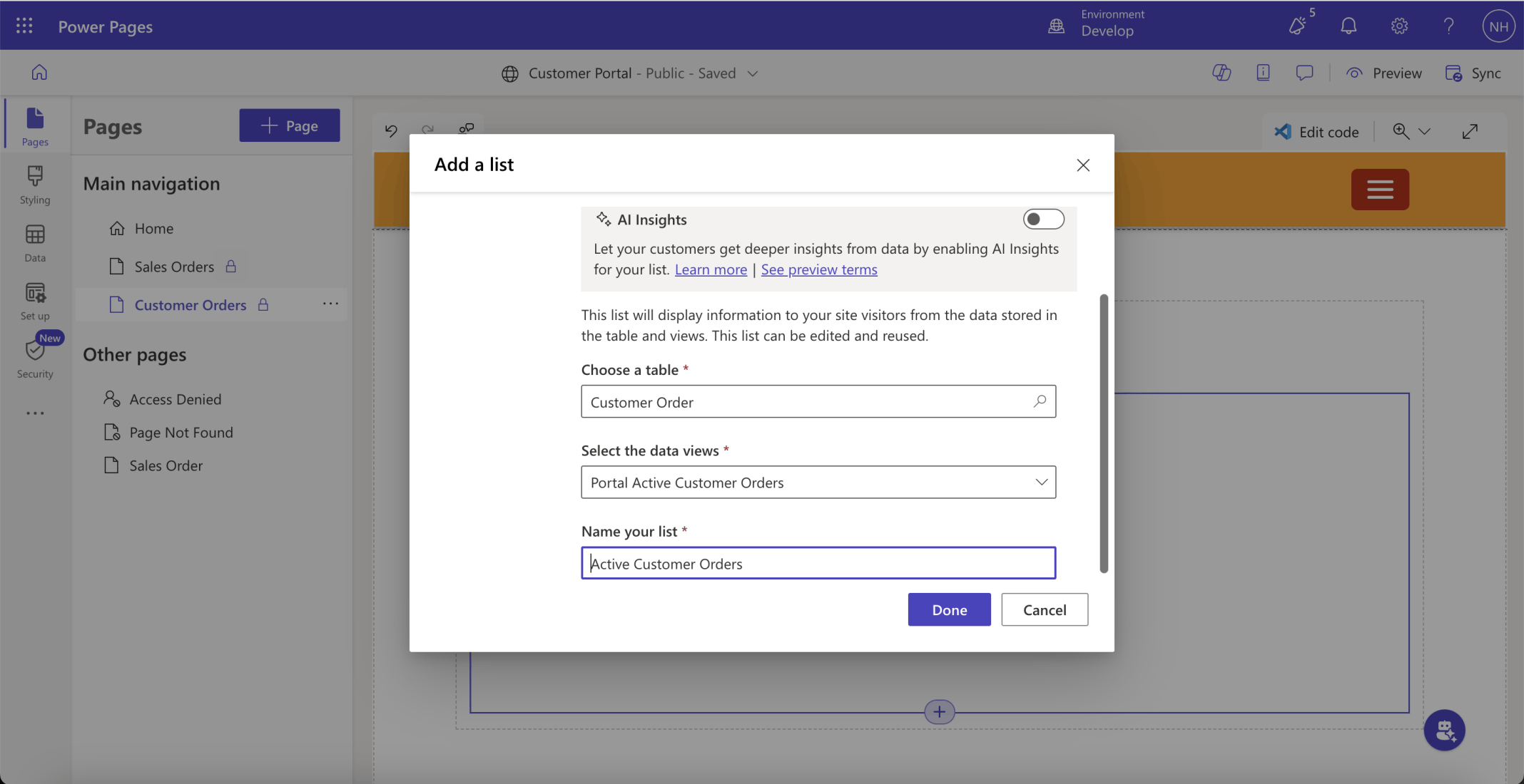 I created the Active Customer Orders List based on the Customer Order table