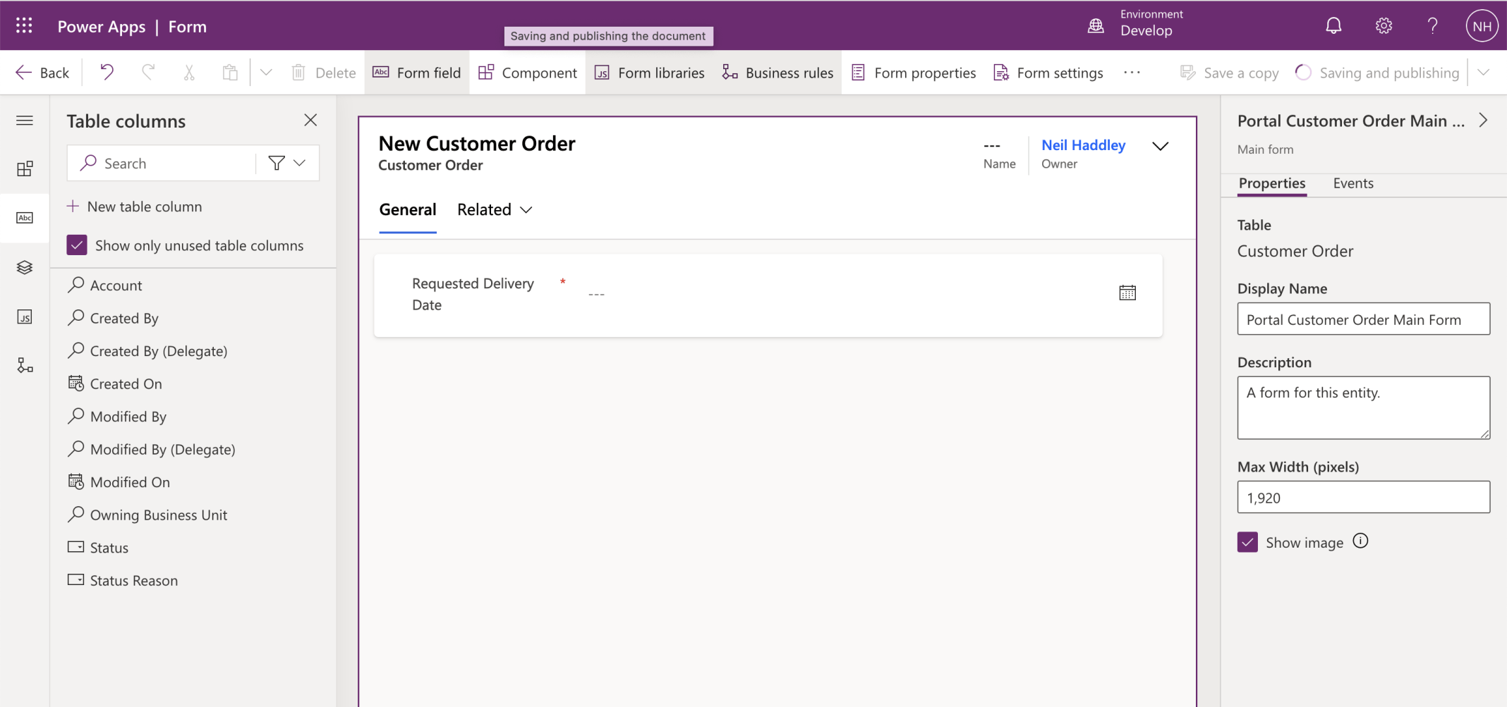 I updated the Portal Customer Order Main Form