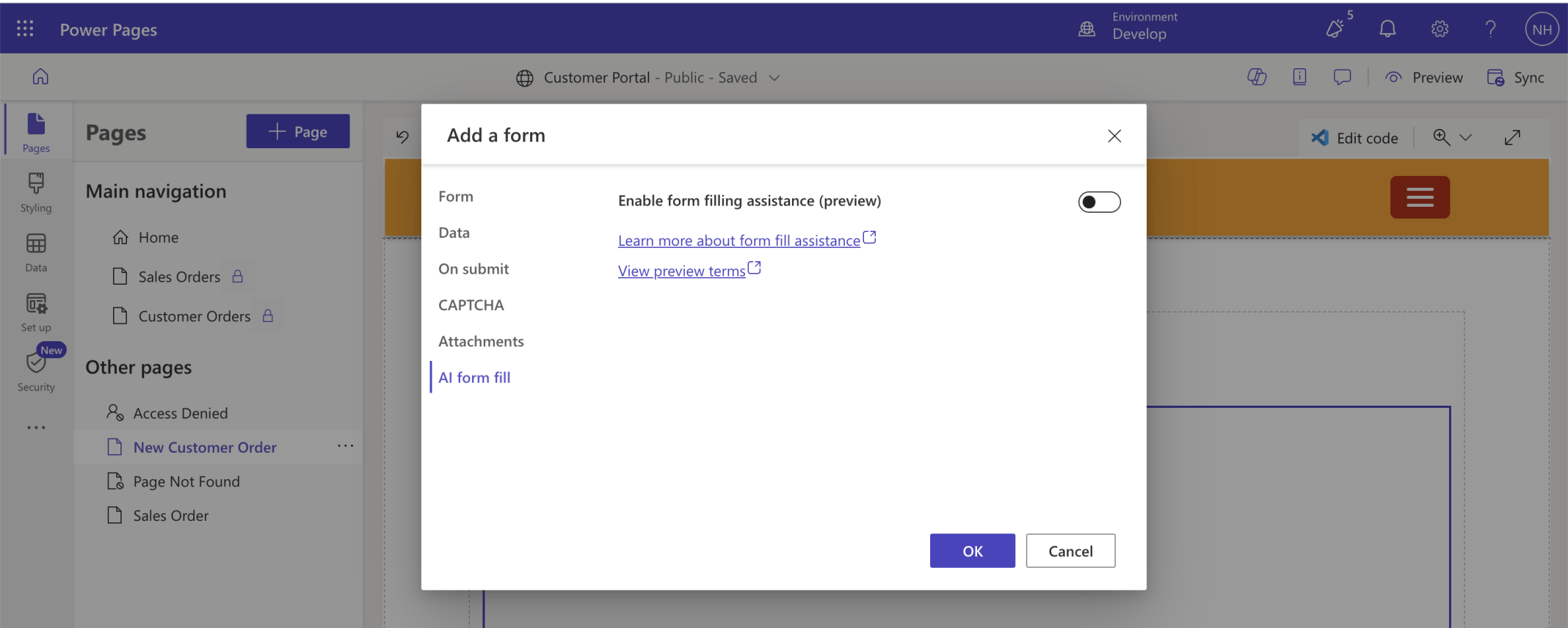 I disabled form filling assistance