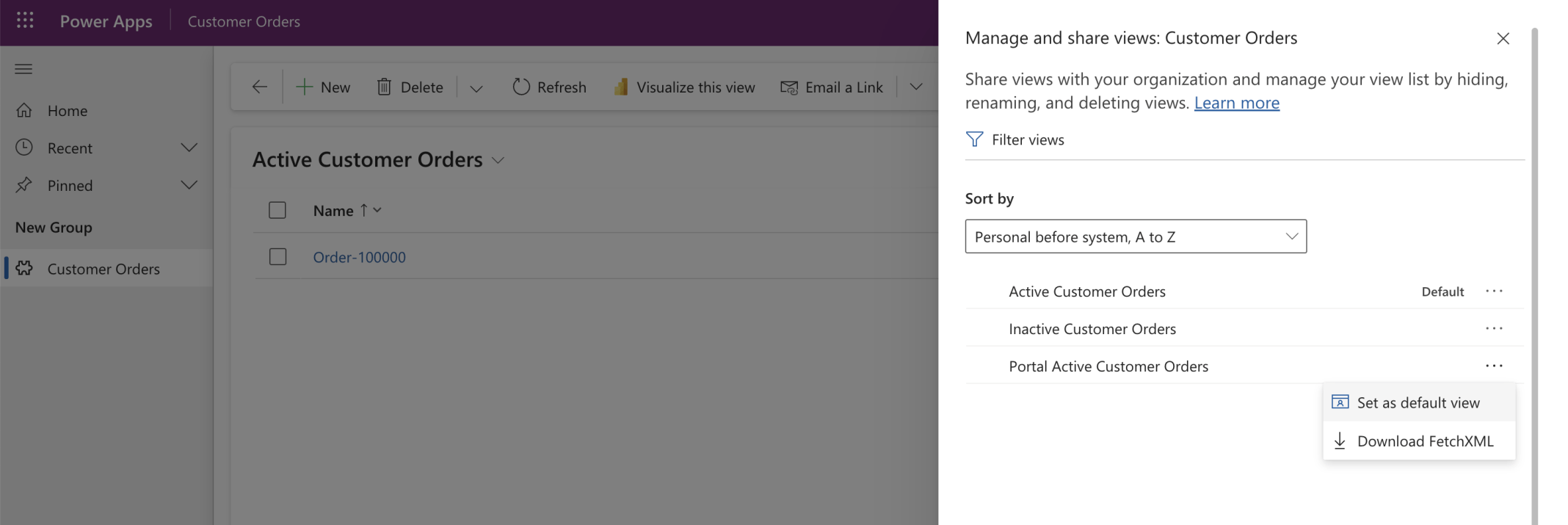 I switched to the Portal Active Customer Orders view