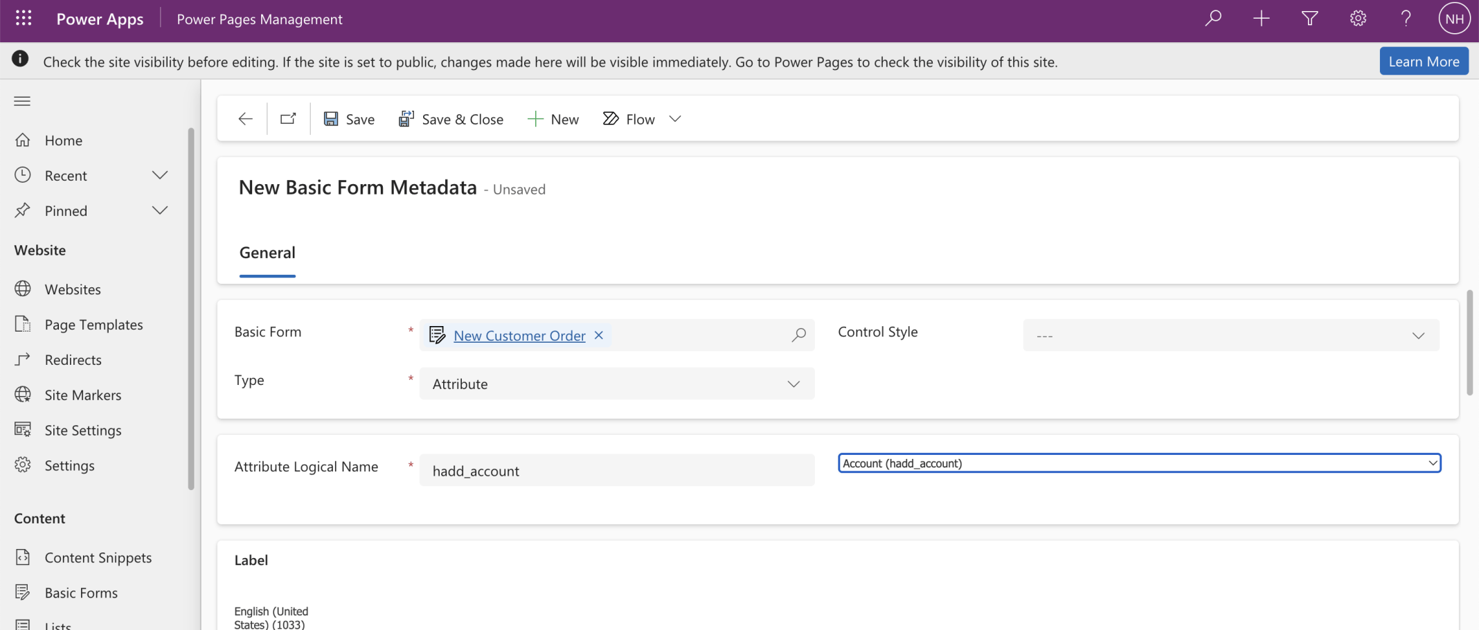 I selected type Attribute and Attribute Logical Name Account