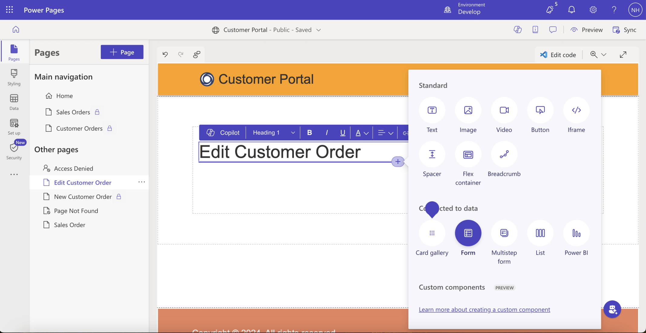 I added h1 text and a Form