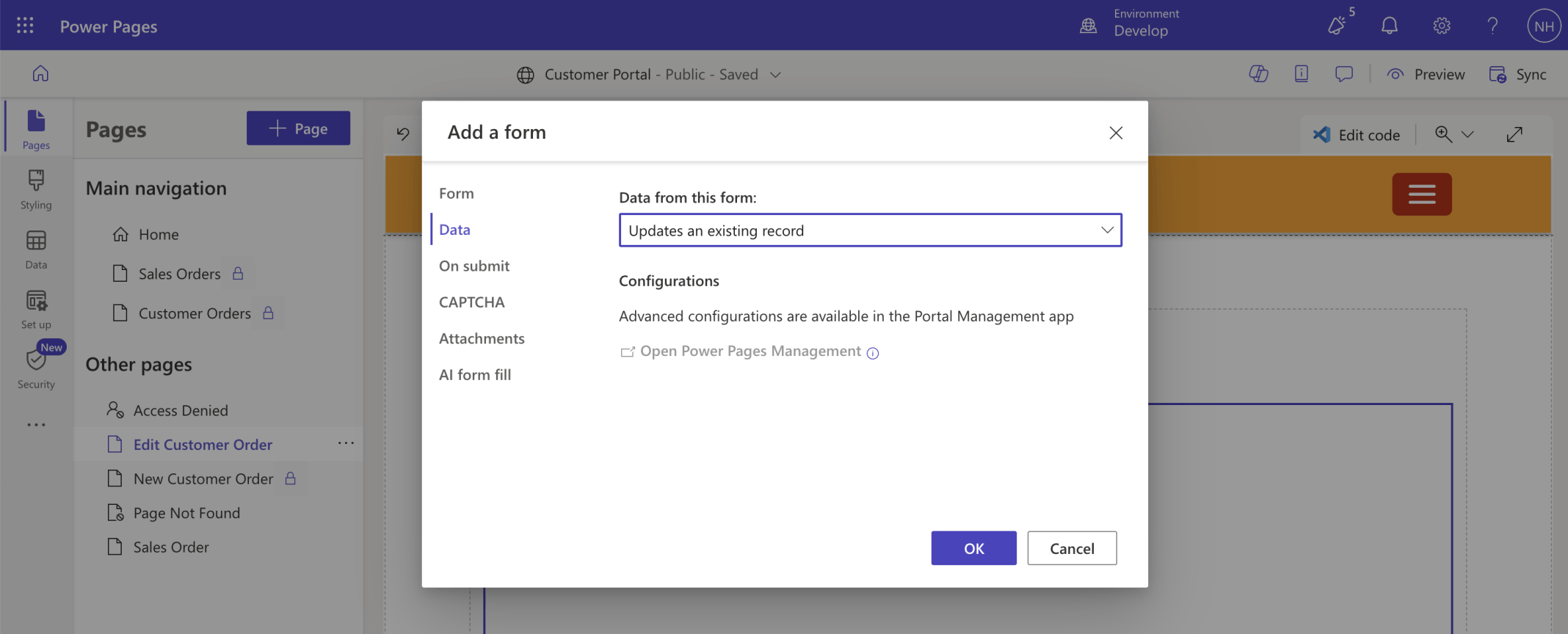 This form will allow the user to update an existing Customer Order