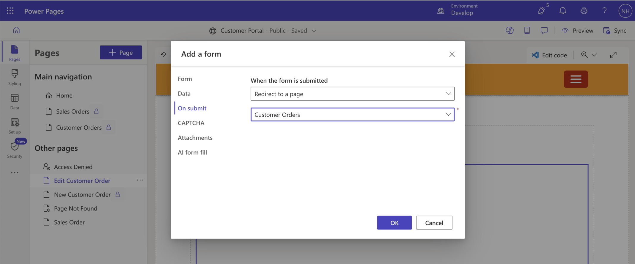 On Submit the user will be redirected to the Customer Orders page
