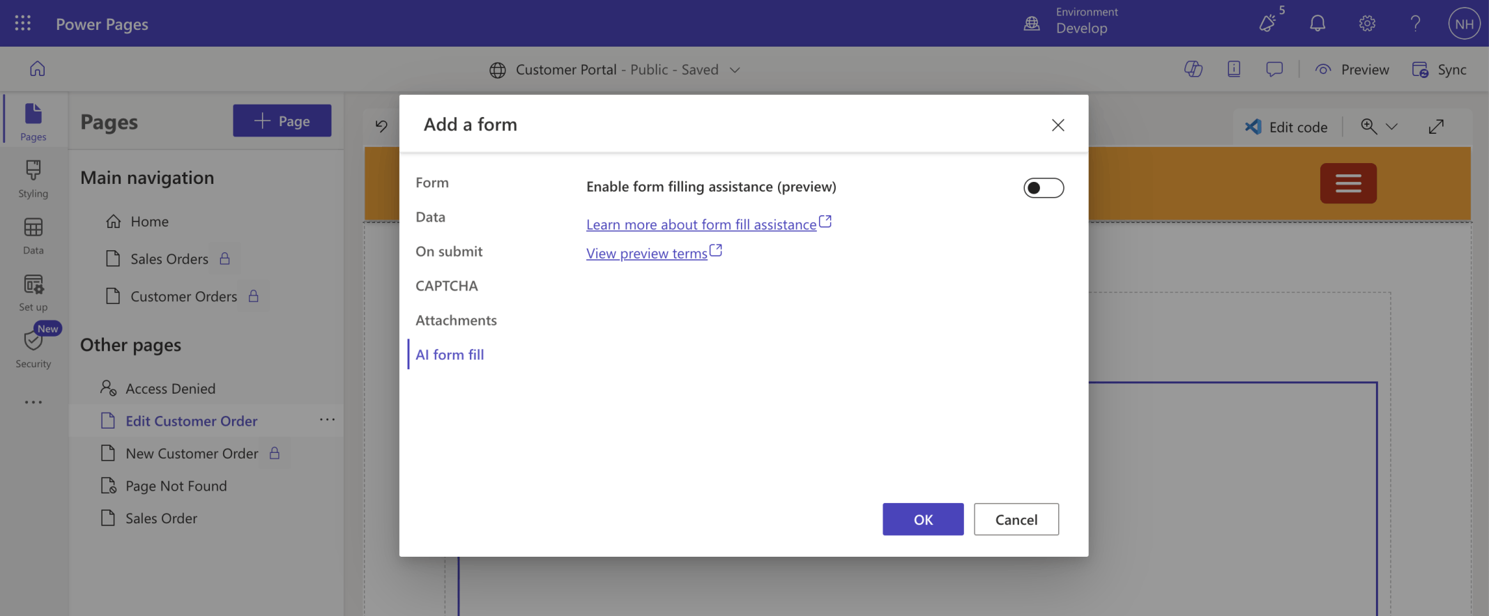 I disabled form filling assistance