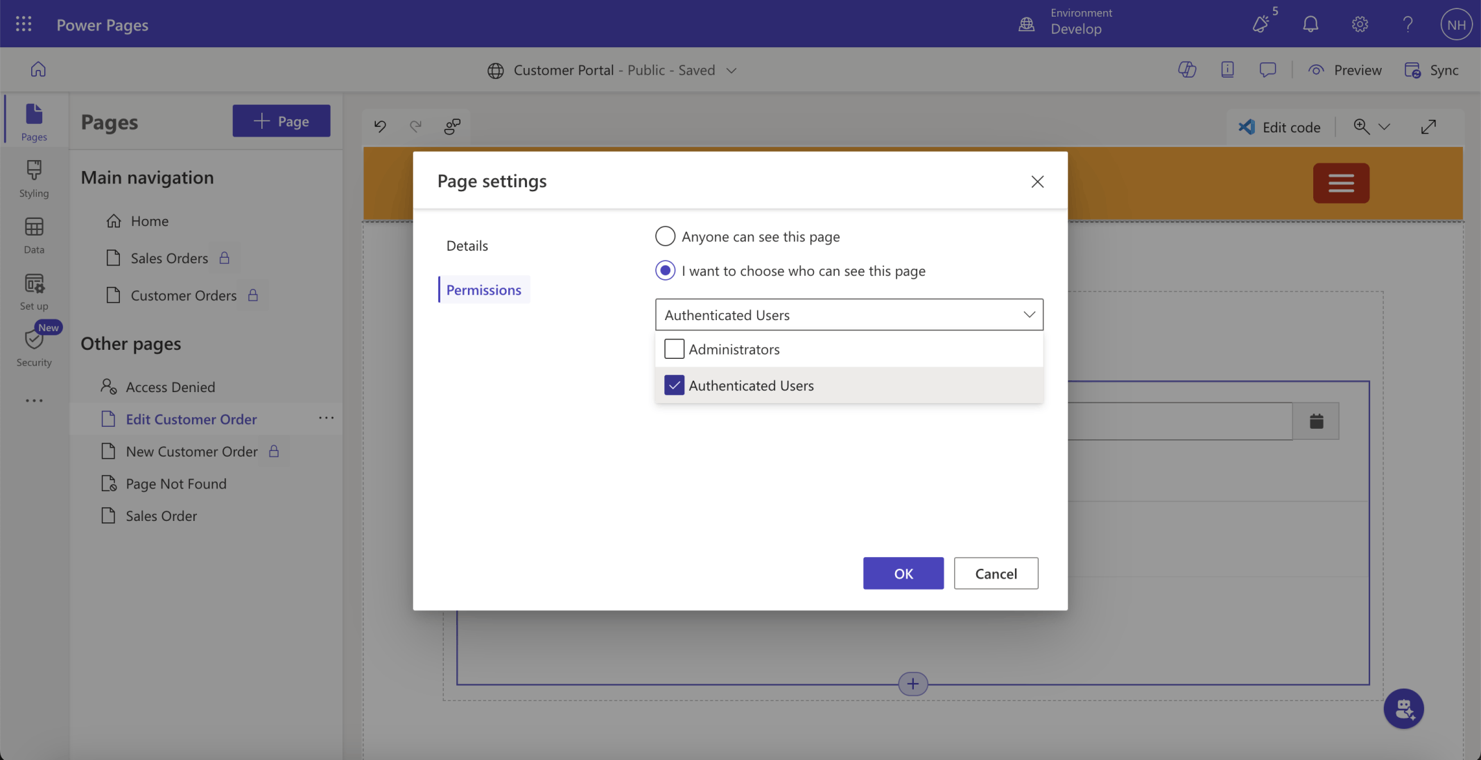 I set page permissions to Authenticated Users