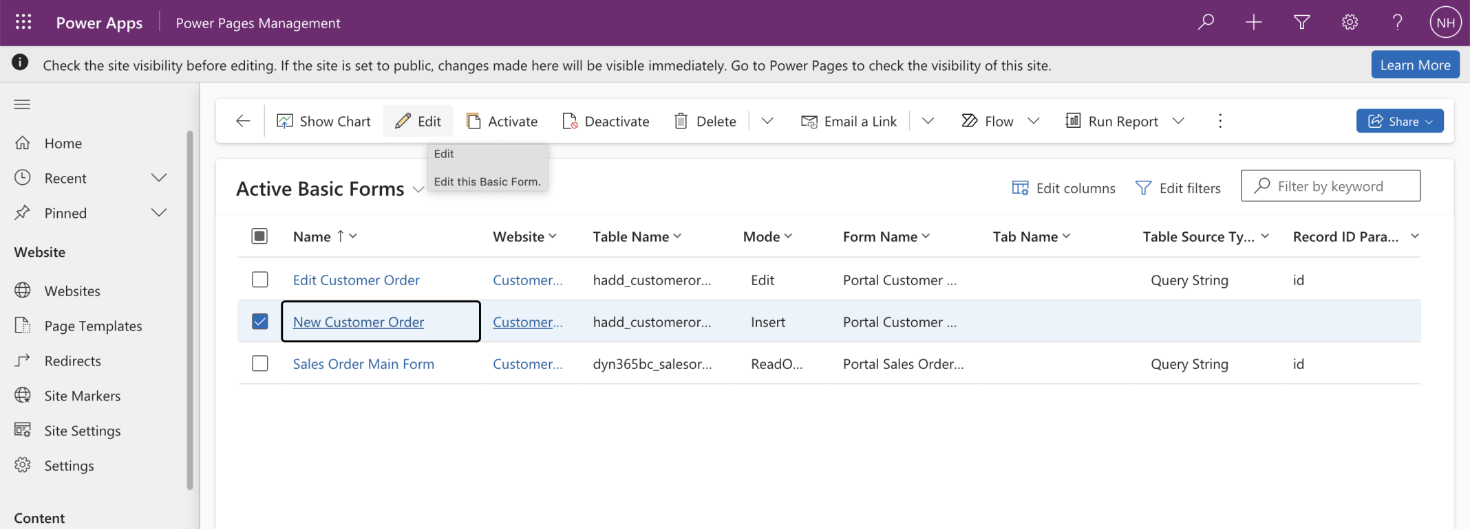 I updated the New Customer Order Basic Form