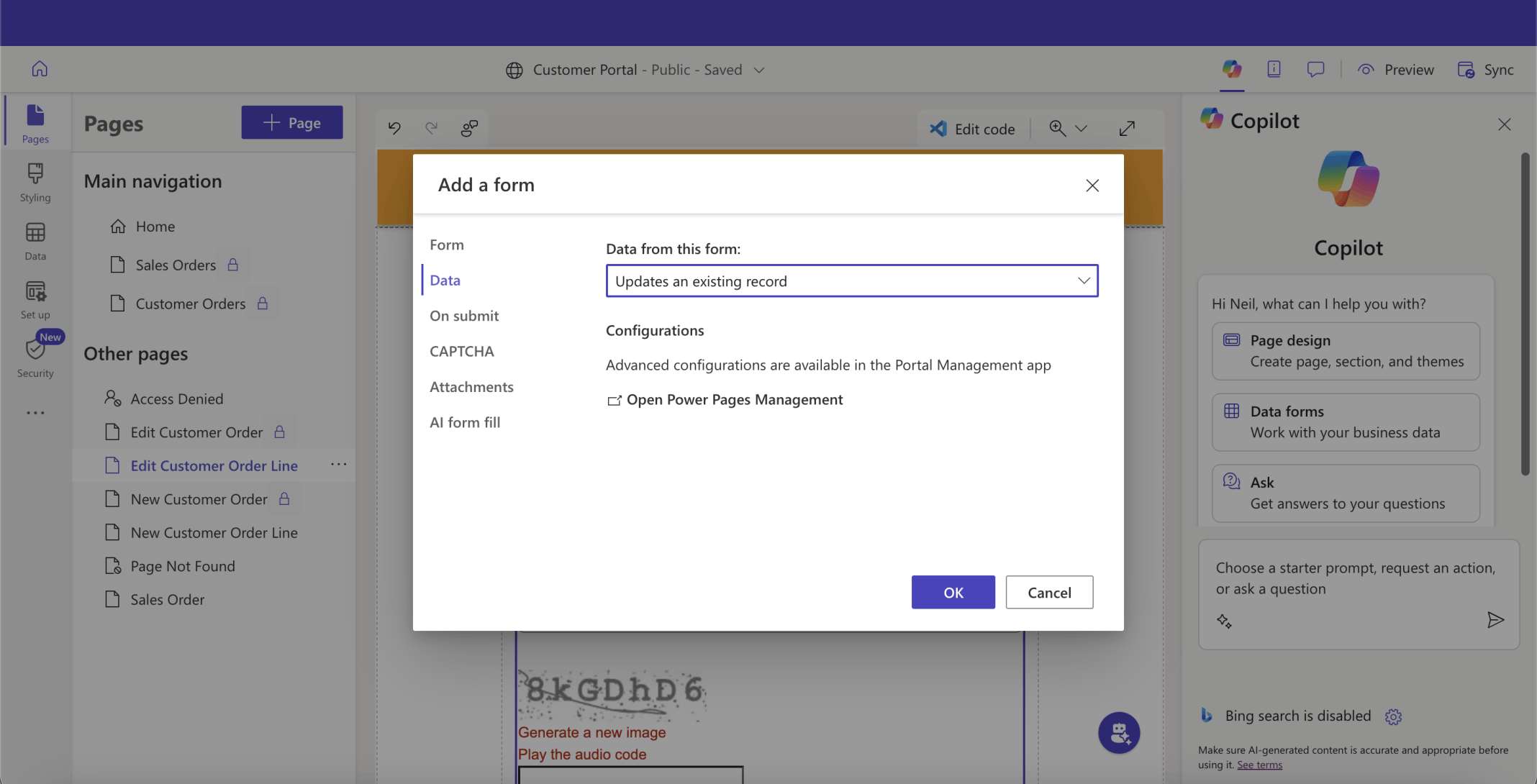 The new form would allow a user to update a Customer Order Line