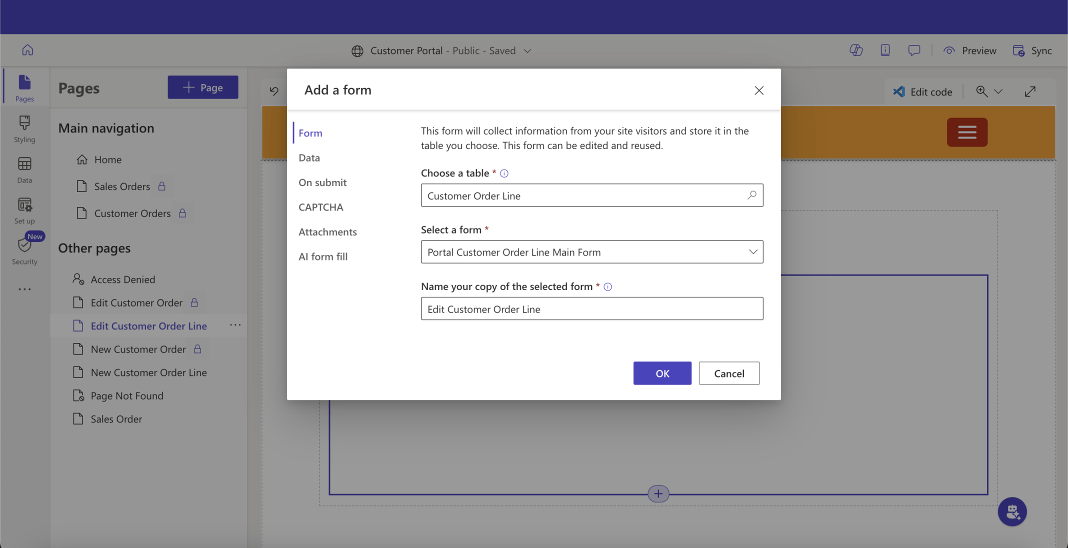 I named the new form Edit Customer Order Line