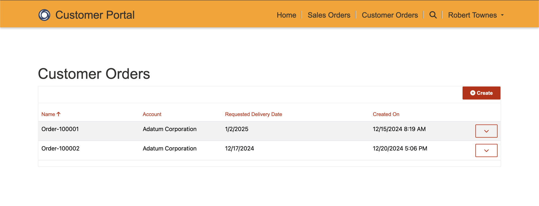 Clicking Submit in the Customer Order's page redirects the user back to the Customer Orders list page