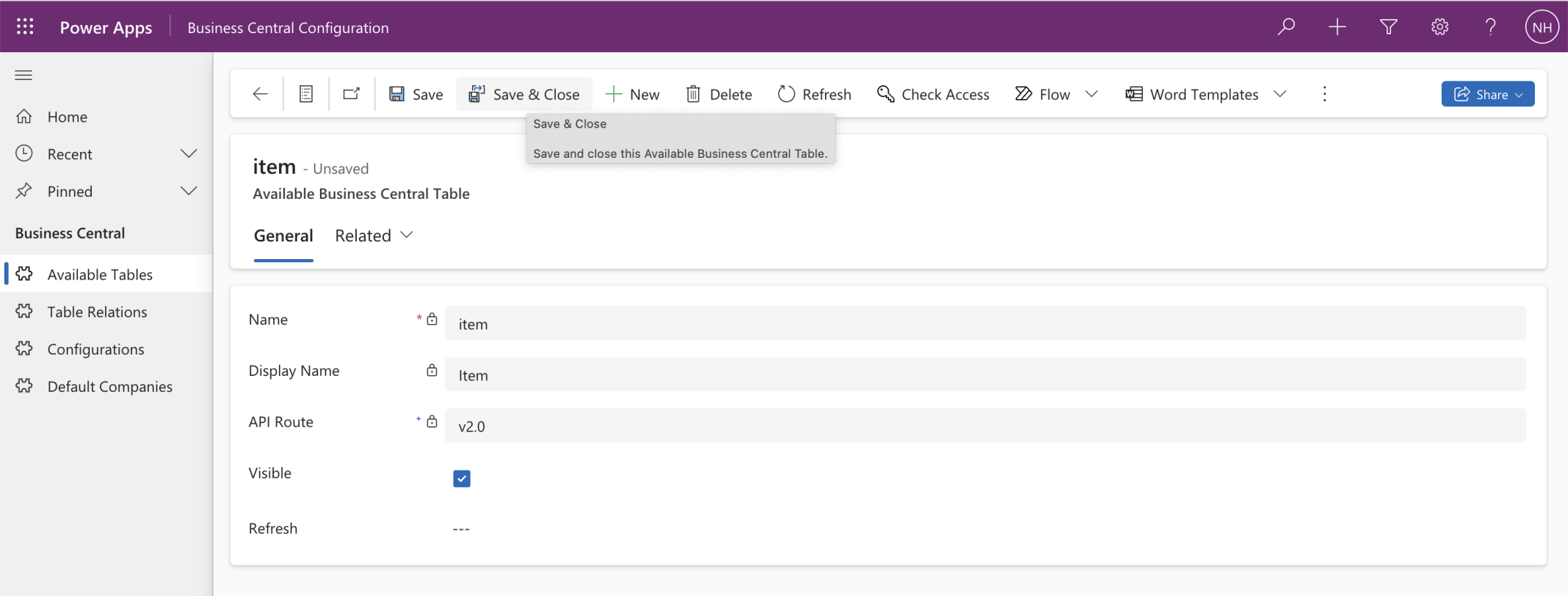 I added the Business Central Item Virtual Table