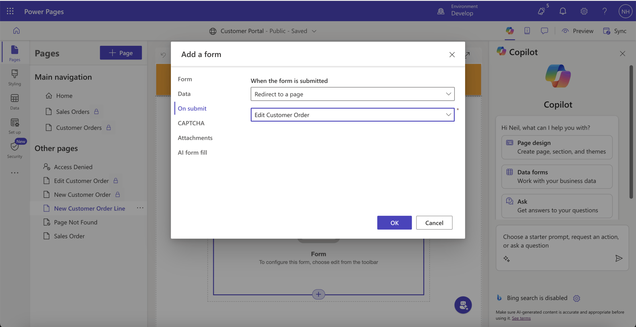 I selected redirect to the Edit Customer Order page