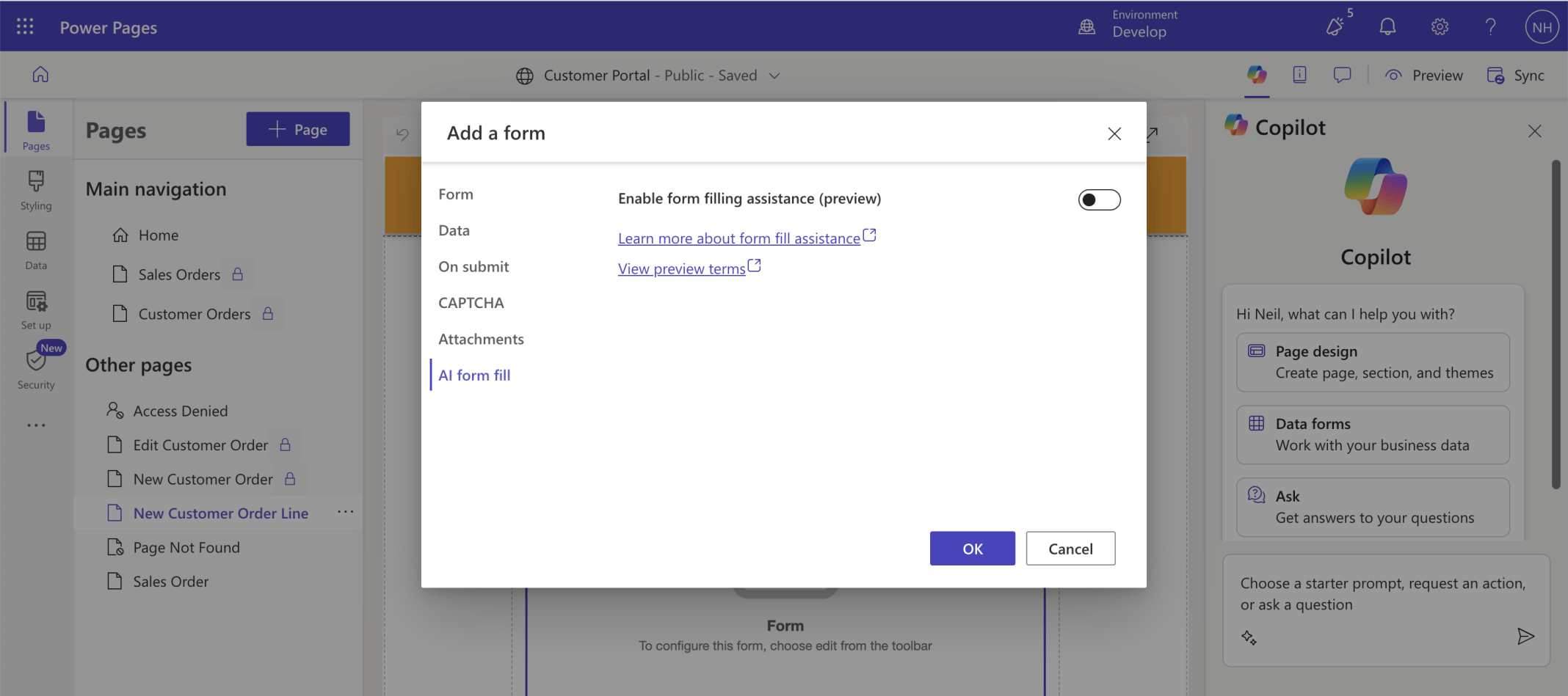 I deselected the AI form filling experience