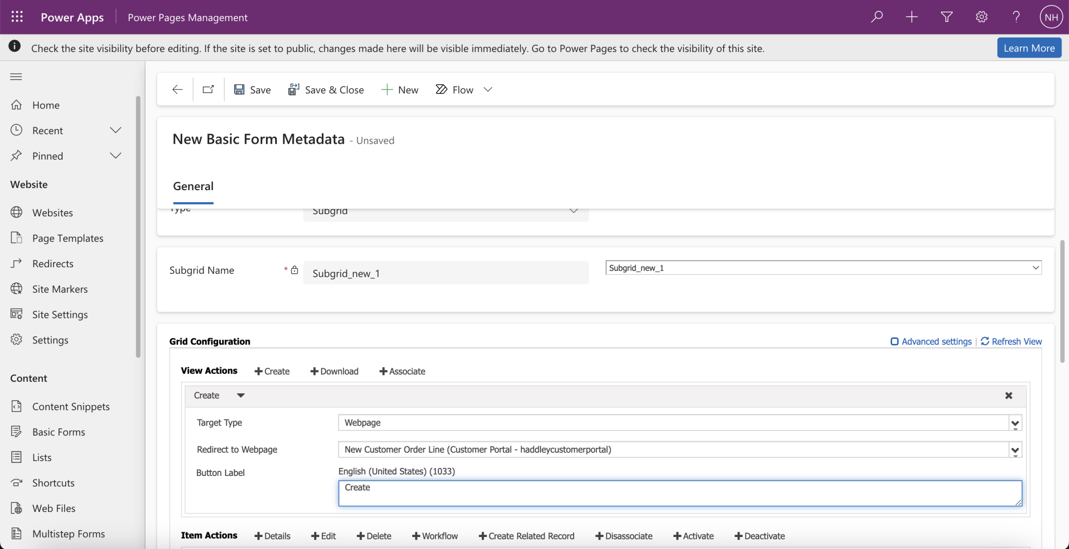 This Basic Form Metadata entry configures the Grid displayed on the Edit Customer Order form