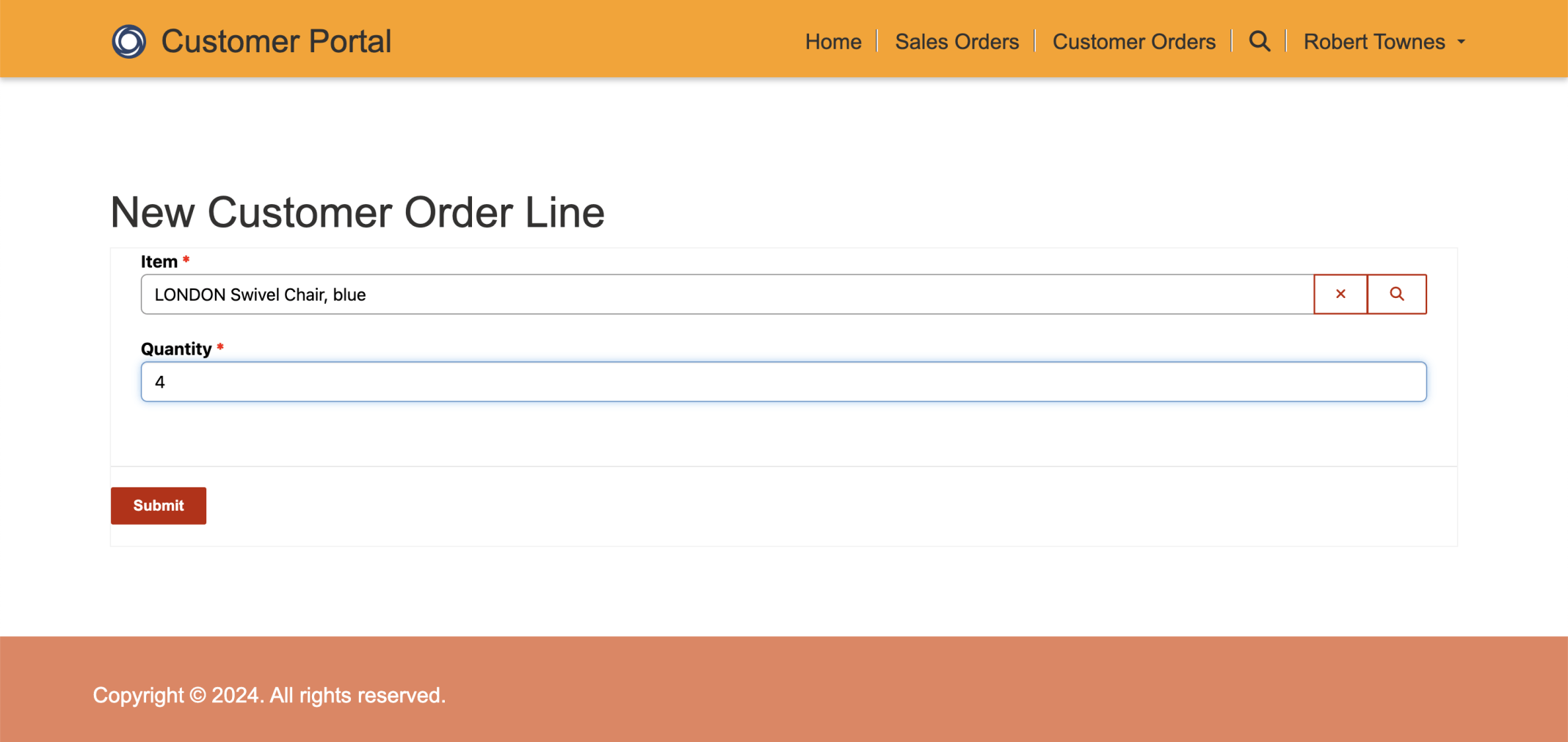 I entered a Quantity and clicked the Submit button