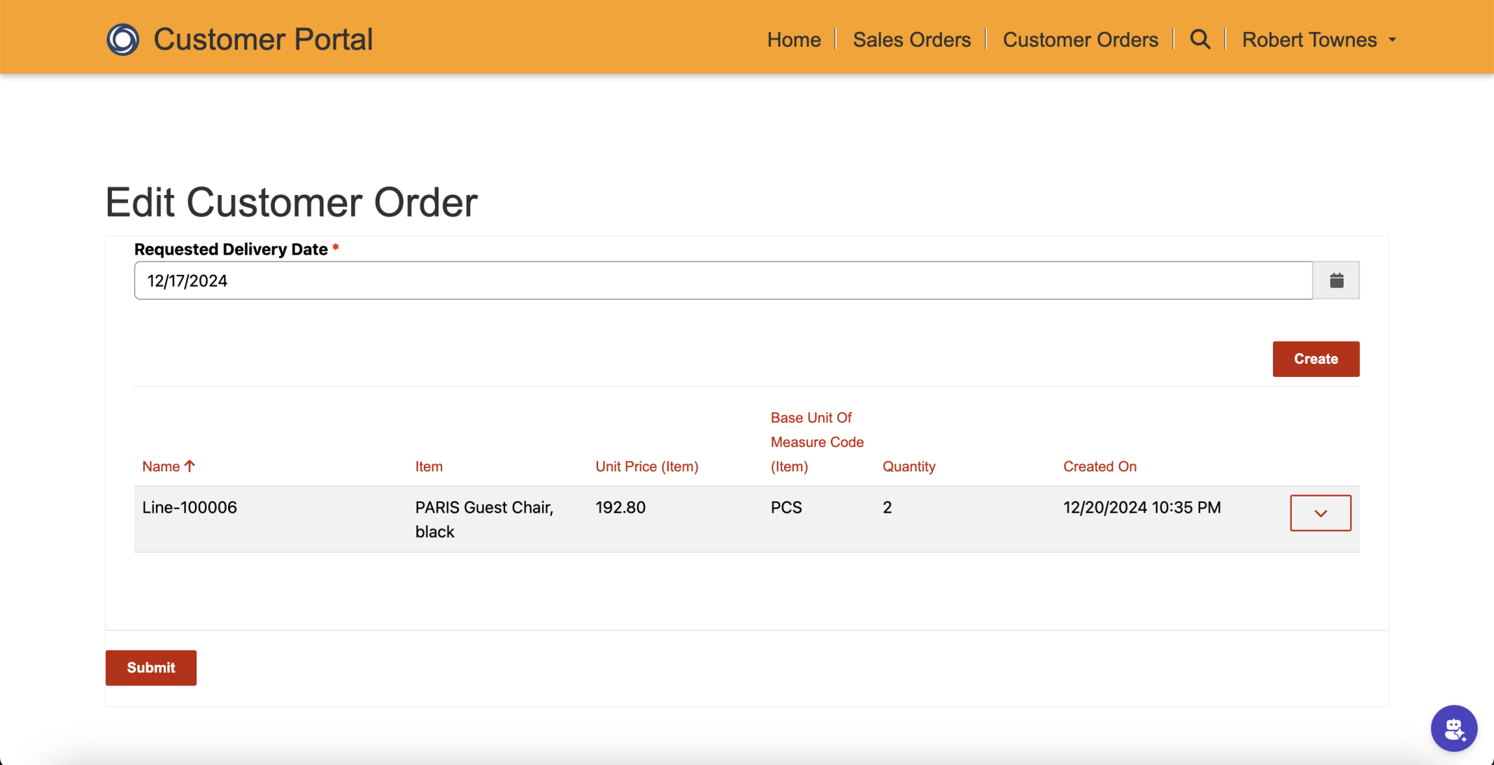 I refreshed the Edit Customer Order page
