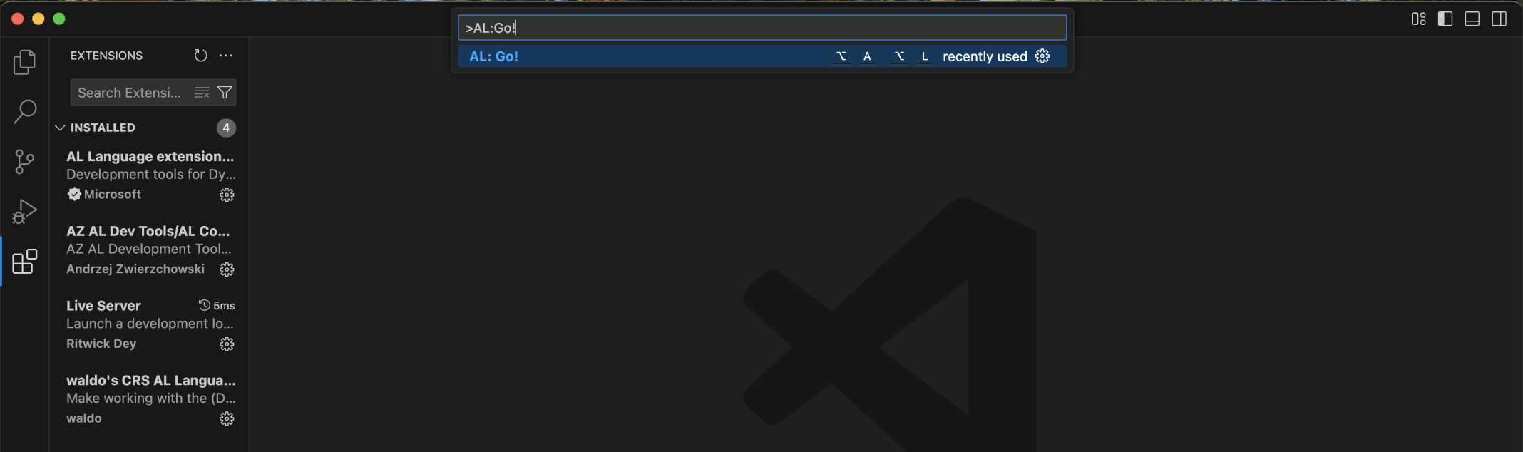 In Visual Studio Code I selected the View | Command Palette menu item and entered Al:Go!