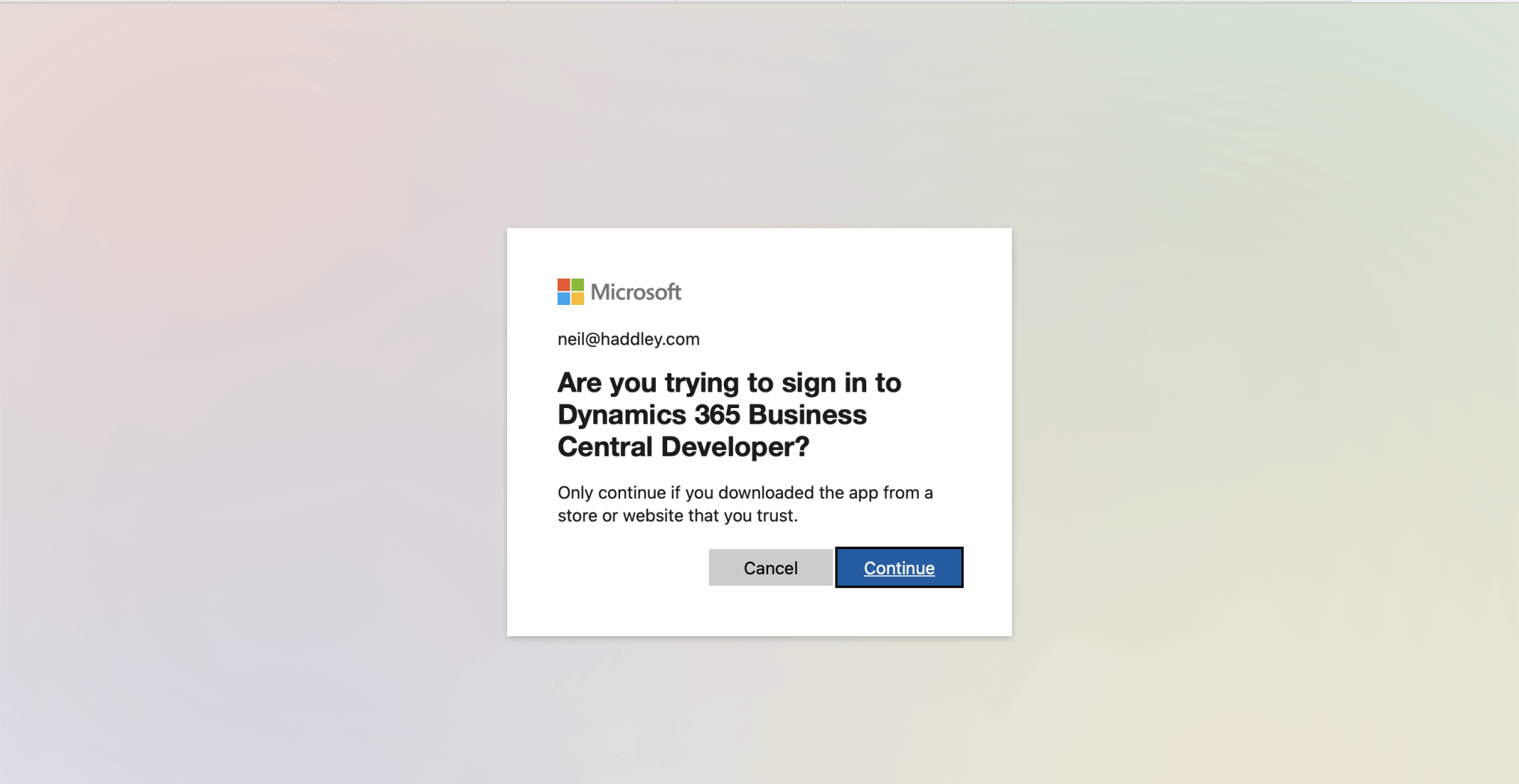 I clicked Continue