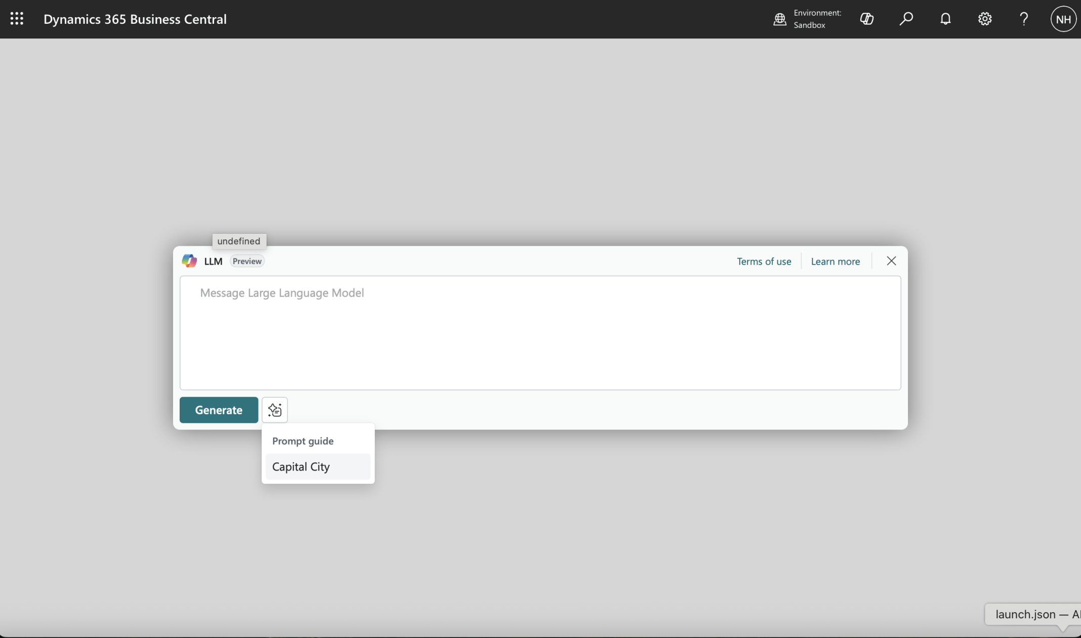 The Prompt Dialog page was displayed. I selected the Capital City item from the Prompt guide