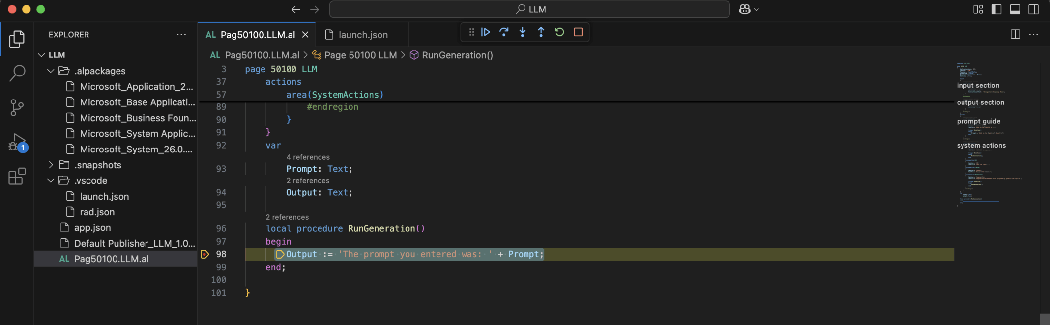 The RunGeneration procedure was executed. This code updated the Output variable/field based on the Prompt