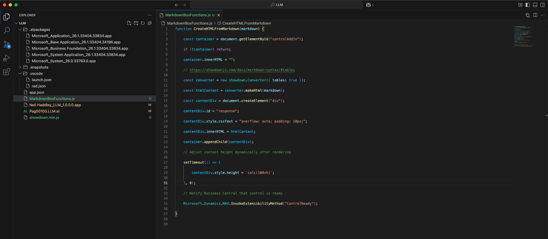 The CreateHTMLFromMarkdown JavaScript function is the key move