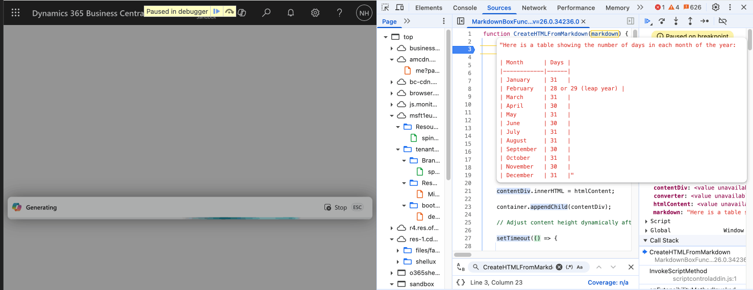 Debugging the JavaScript