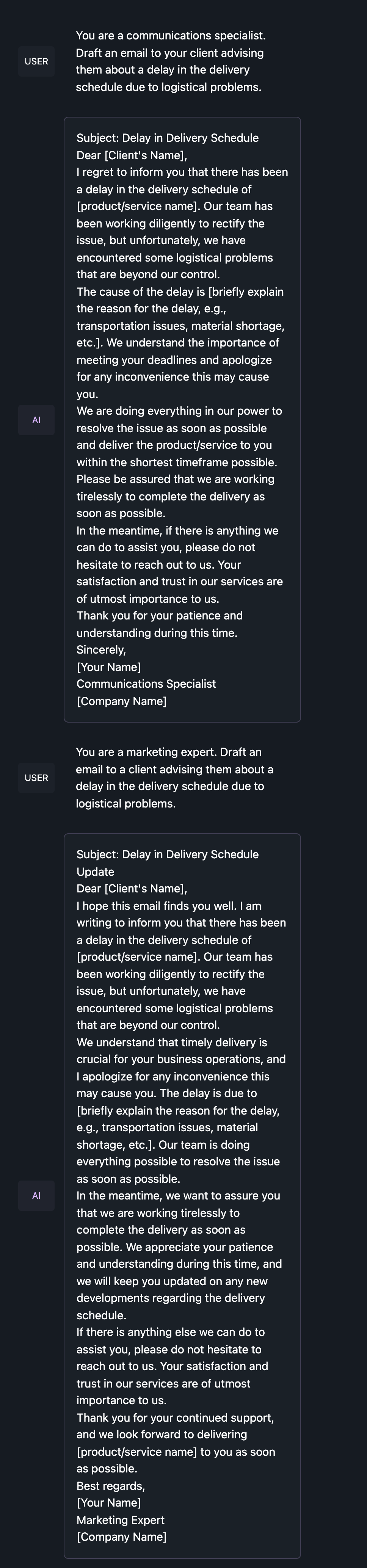 You are a marketing expert. Draft an email to a client advising them about a delay in the delivery schedule due to logistical problems.