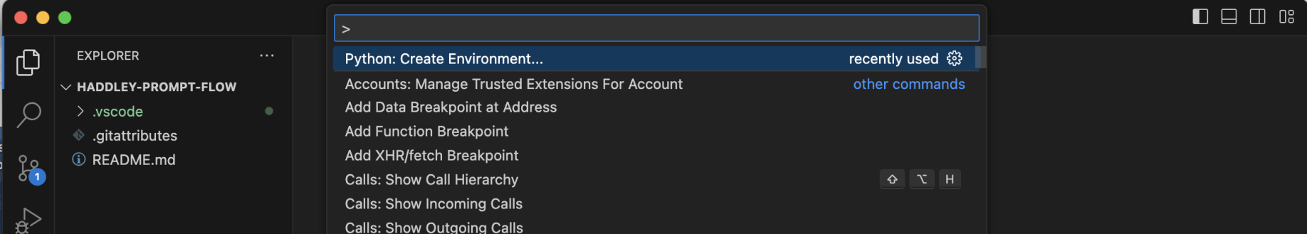 I opened a folder and ran the Python: Create Environment command.