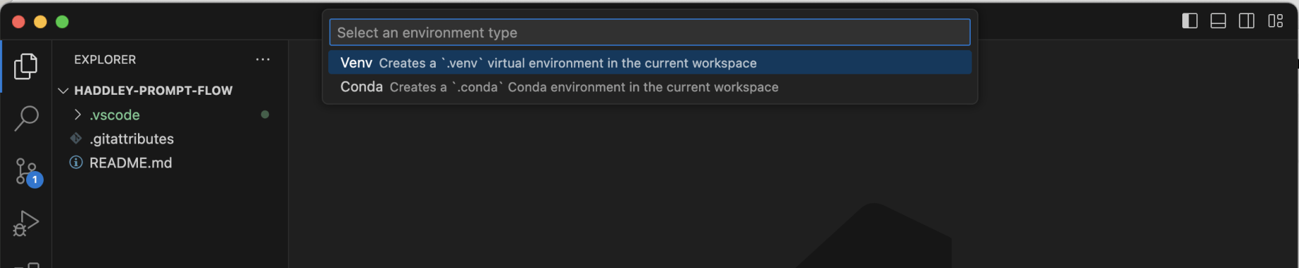 I created a .venv environment in the project's folder