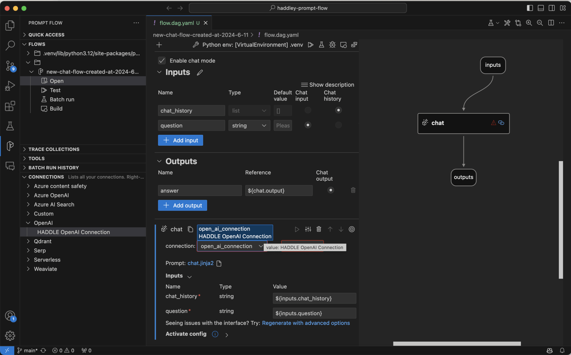 I updated the flow to make use of the OpenAI (large language model) connection