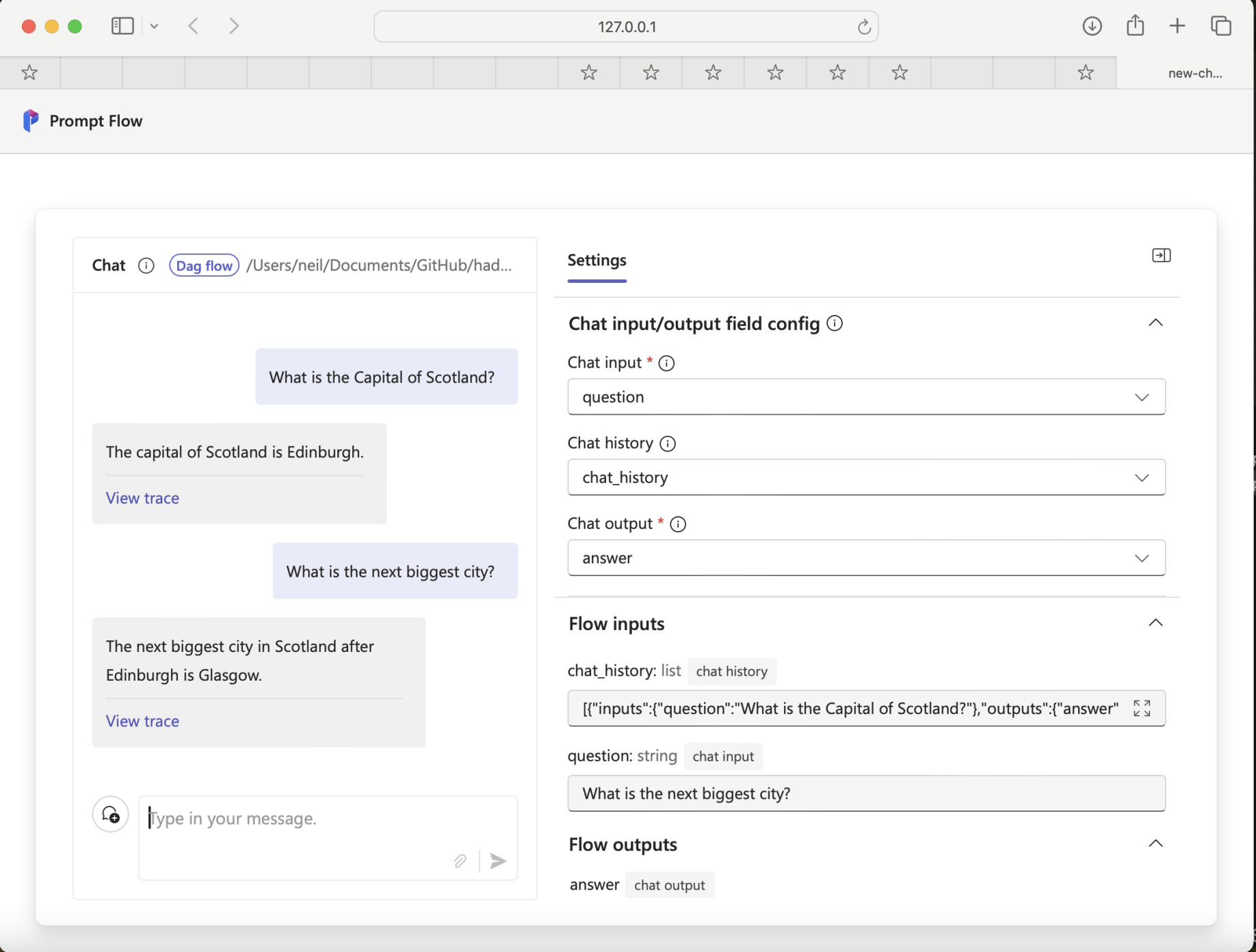 I ran the Prompt flow with interactive mode (multi-modal)