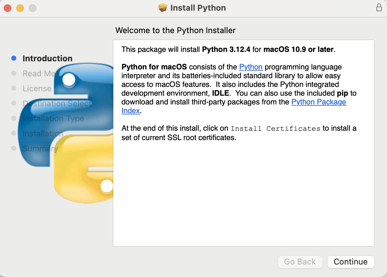 I installed Python 3.12.4 for macOS