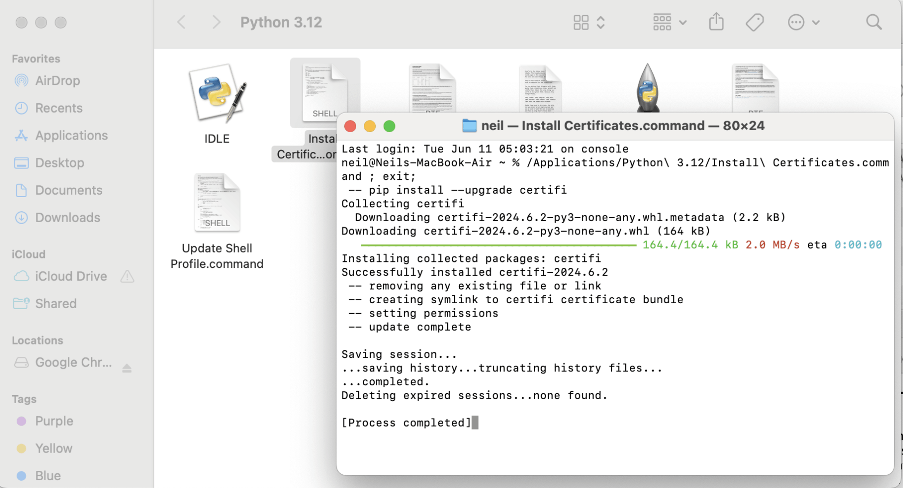I ran the Install Certificates script
