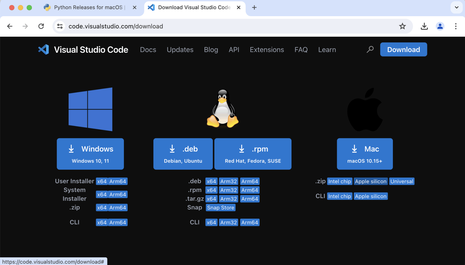 I downloaded Visual Studio Code (the Apple silicon build)