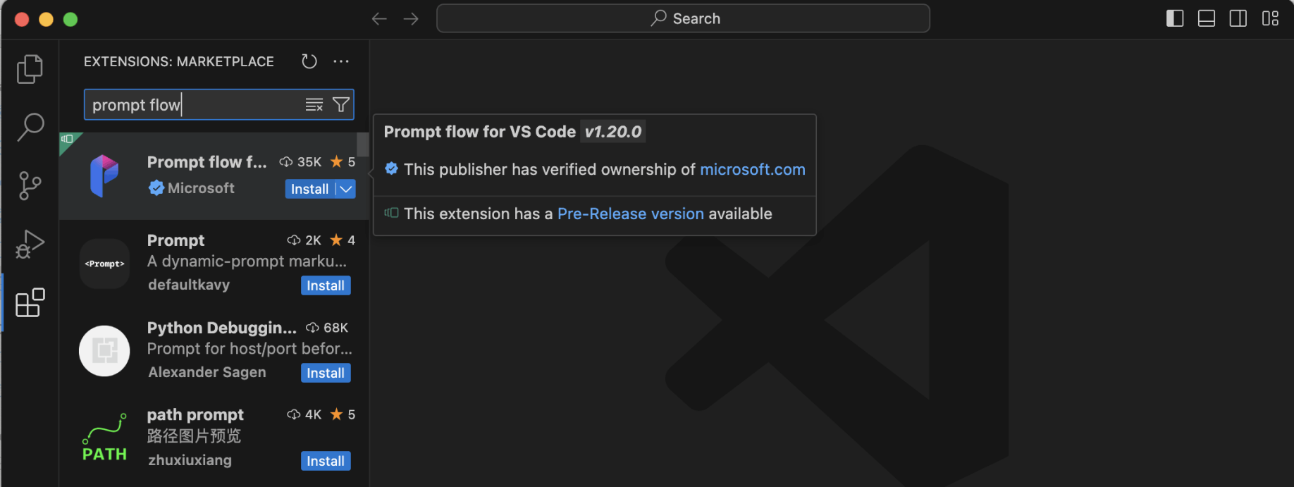 I installed the Prompt flow VS Code extension