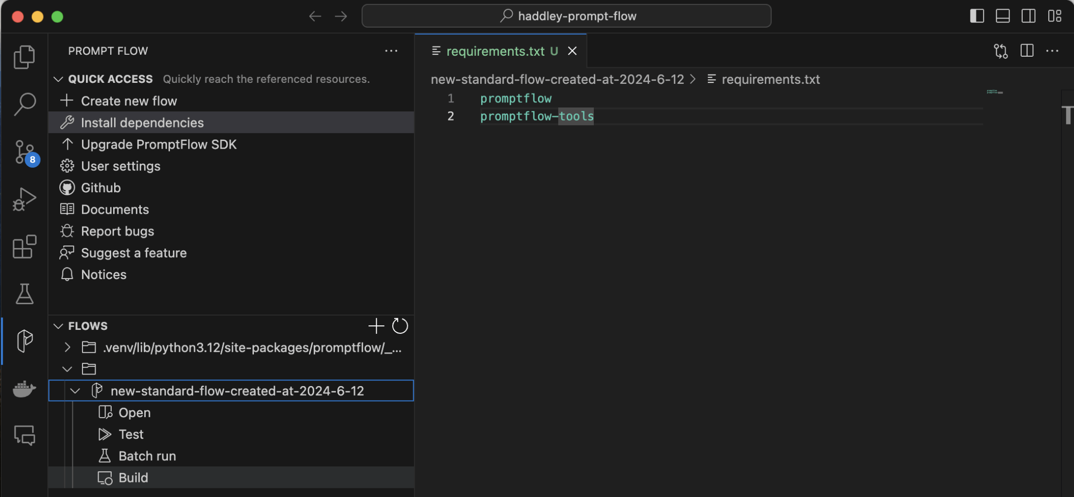 I selected the flow and the Build menu item