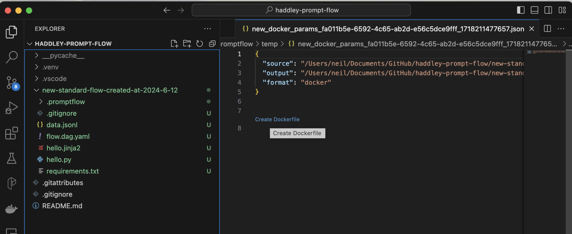 I clicked the Create Dockerfile link